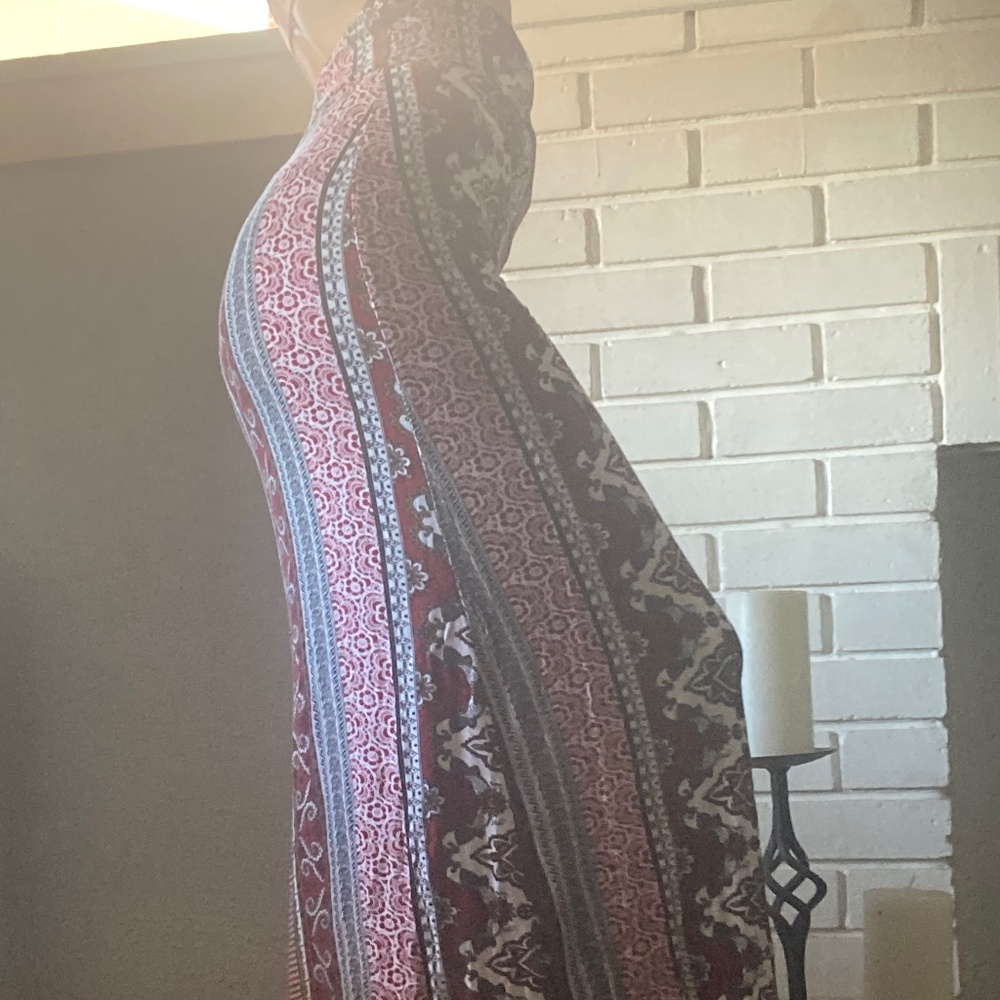 Vintage Boho Paisley Floral Print Maxi Gypsy Skirt S SM Small Red White